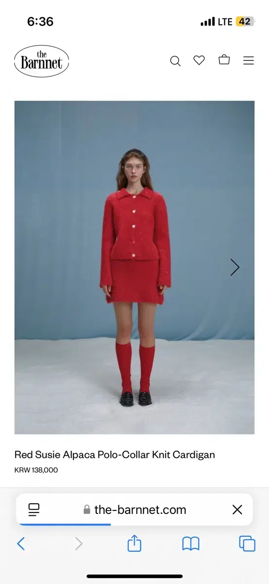 더바넷 Red Susie Alpaca Polo-Collar Knit Ca